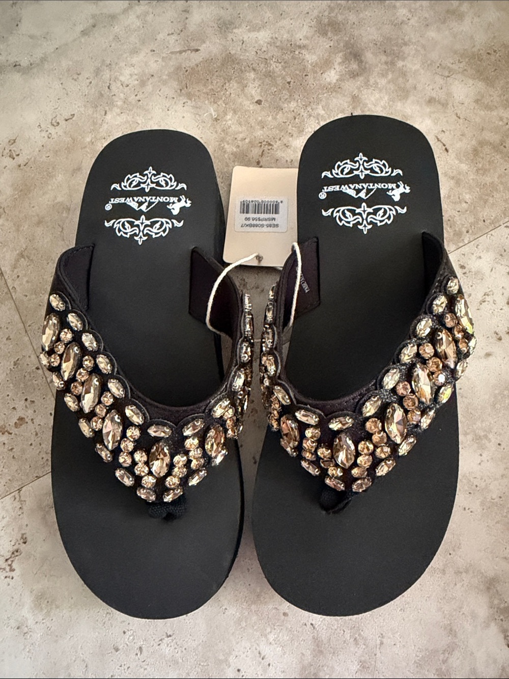 Montana West Embellished Black Women's Flip Flop Sandals -7